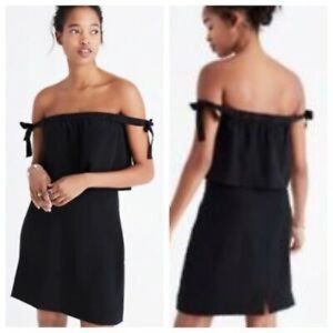 Madewell Silk Off The Shoulder Dress in True Black